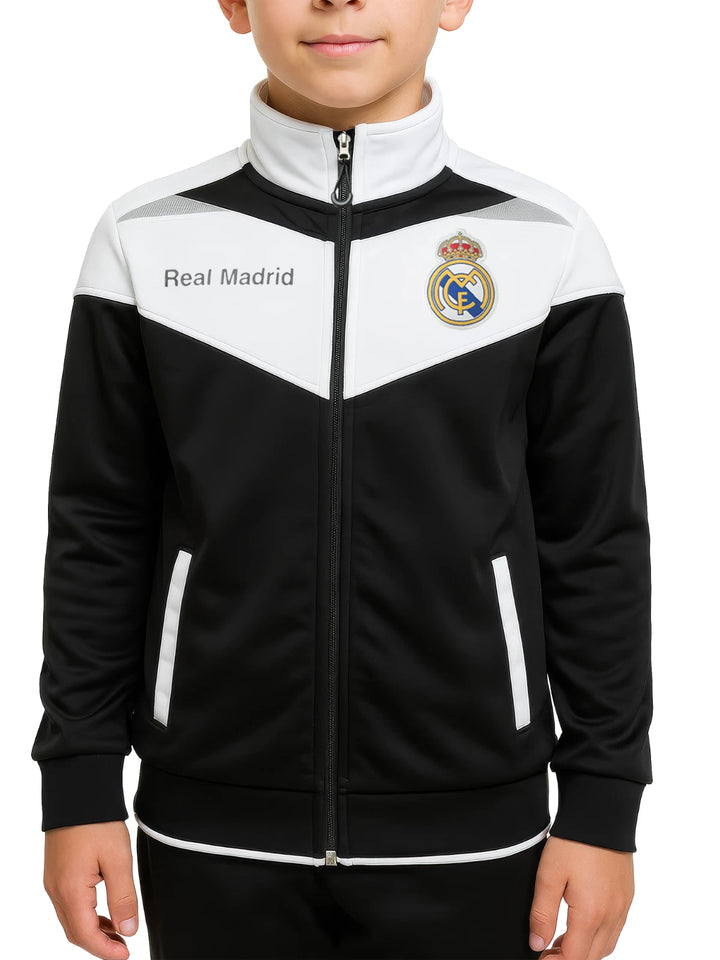 Icon Sports Real Madrid Official Track Jacket | Full-Zip Black &amp; White La Liga Gear