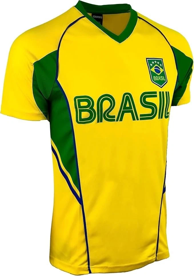 Icon Sports Brazil Flag Soccer Jersey | Yellow &amp; Green World Cup Fan Shirt