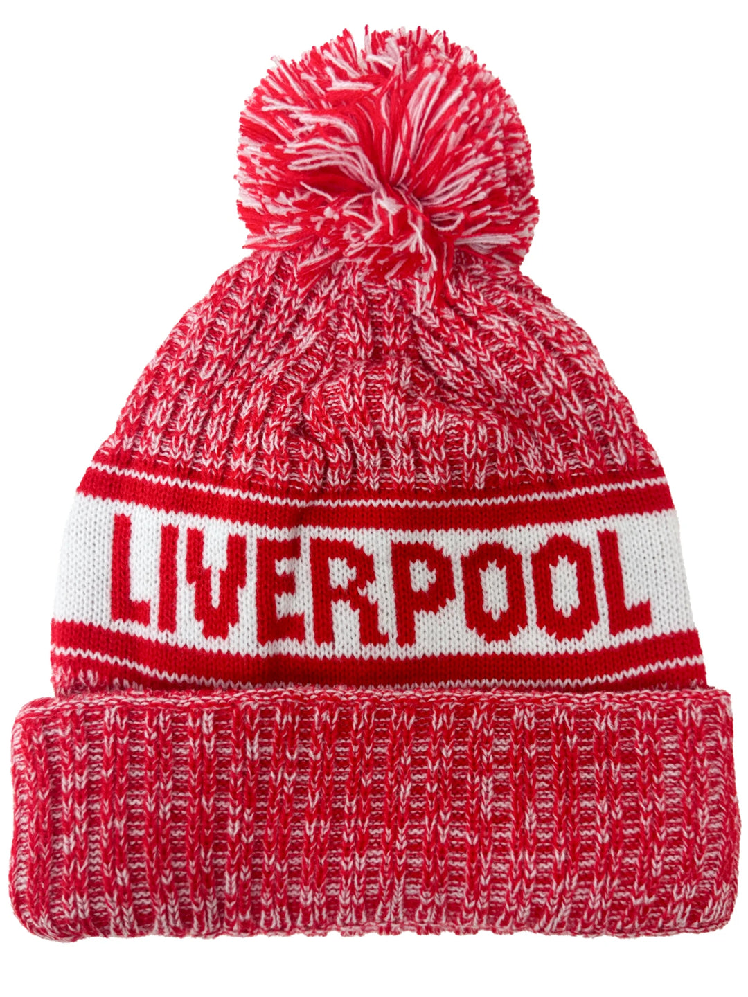 J4K Inc. Liverpool Beanie Hat | Red &amp; White Pom Pom Winter Knit EPL Headwear