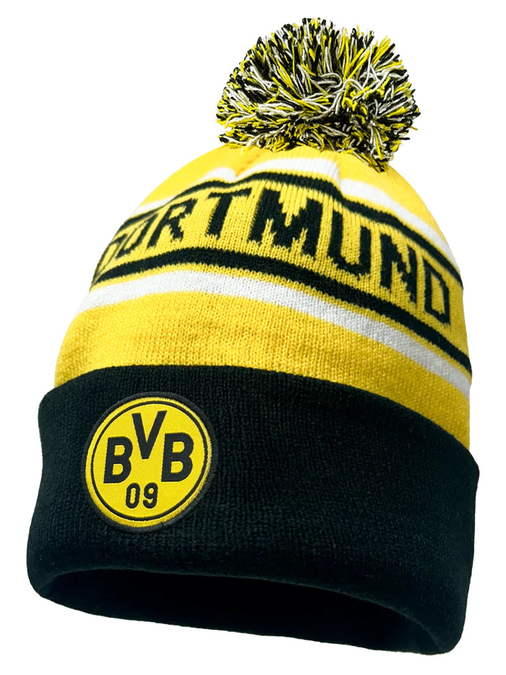 Fan Ink Borussia Dortmund Official BVB Beanie | Yellow &amp; Black Knit Pom Winter Hat
