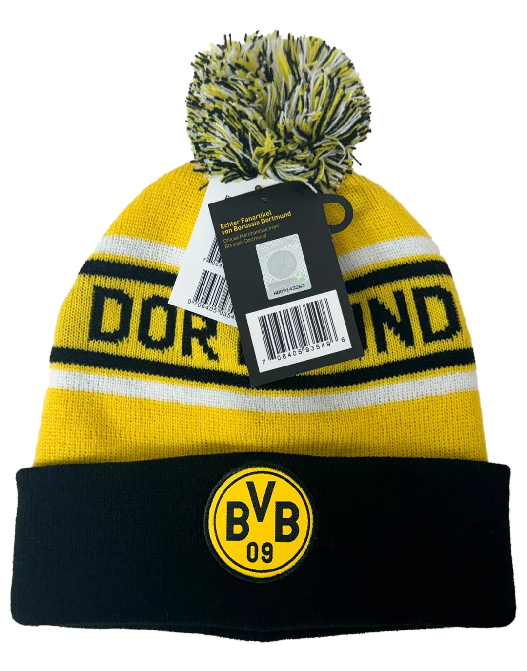 Fan Ink Borussia Dortmund Official BVB Beanie | Yellow &amp; Black Knit Pom Winter Hat