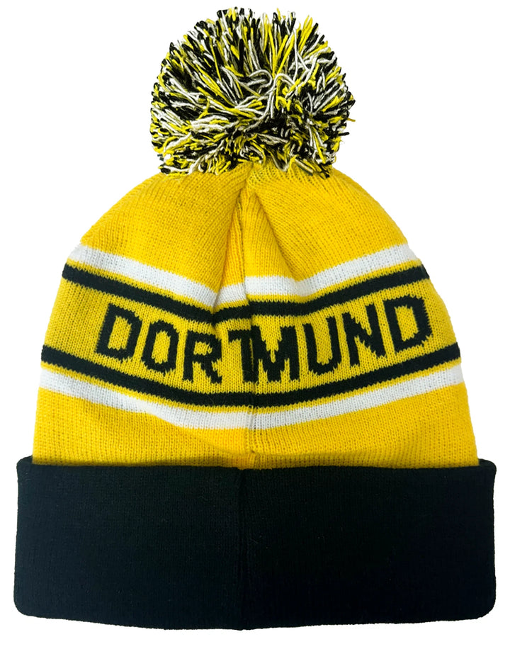 Fan Ink Borussia Dortmund Official BVB Beanie | Yellow &amp; Black Knit Pom Winter Hat