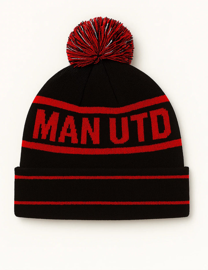 New Era Manchester United Official Beanie | Black &amp; Red Knit Pom Winter EPL Hat
