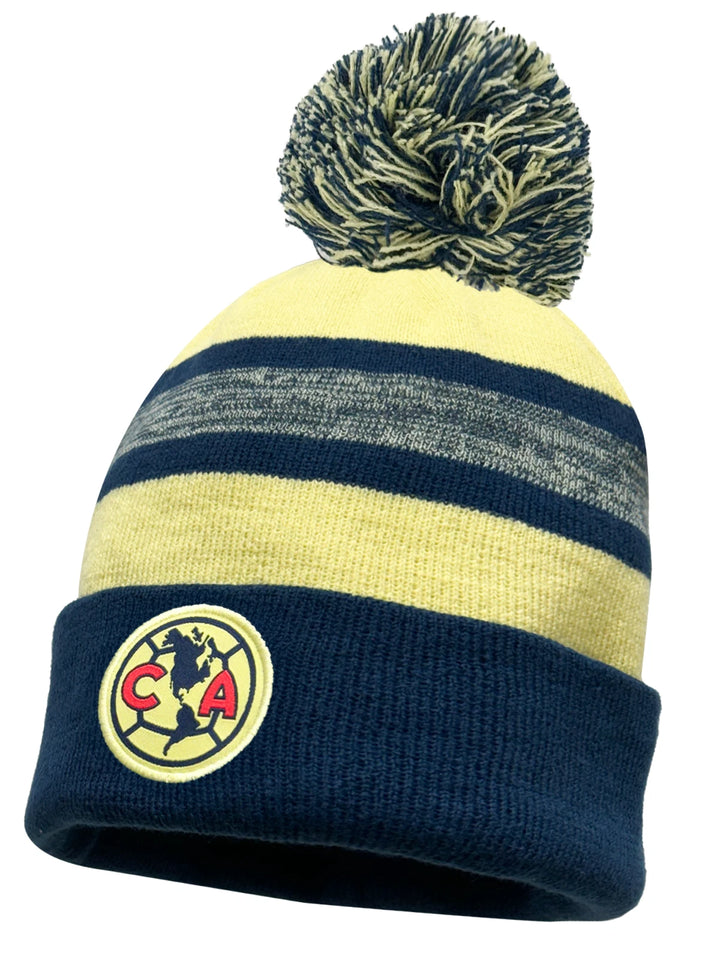 Club America Official Licensed Beanie | Navy &amp; Yellow Knit Pom Winter Liga MX Hat