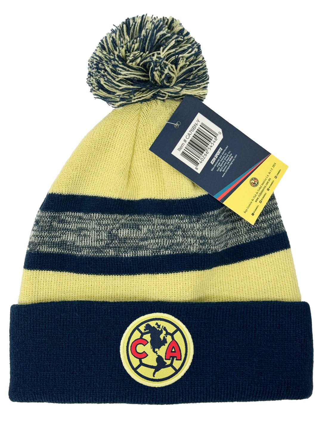 Club America Official Licensed Beanie | Navy &amp; Yellow Knit Pom Winter Liga MX Hat