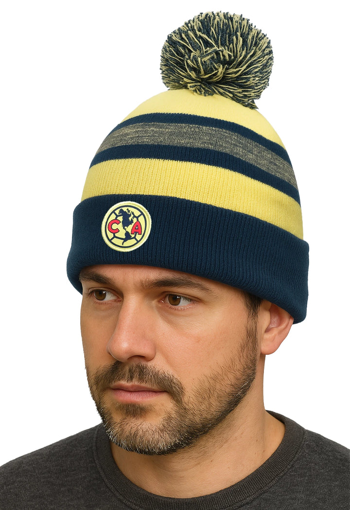 Club America Official Licensed Beanie | Navy &amp; Yellow Knit Pom Winter Liga MX Hat