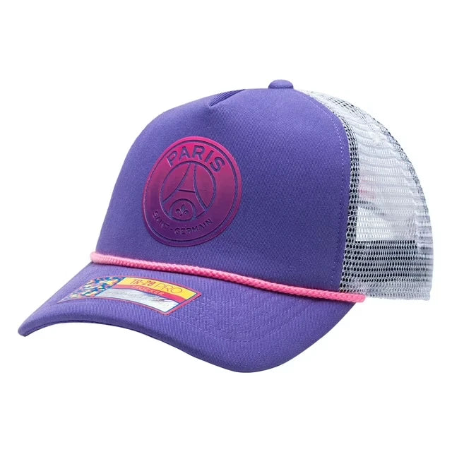 Fan Ink PSG Serve Trucker Hat | Purple Pink White Ligue 1 Headwear