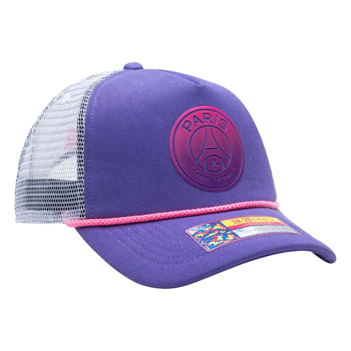 Fan Ink PSG Serve Trucker Hat | Purple Pink White Ligue 1 Headwear