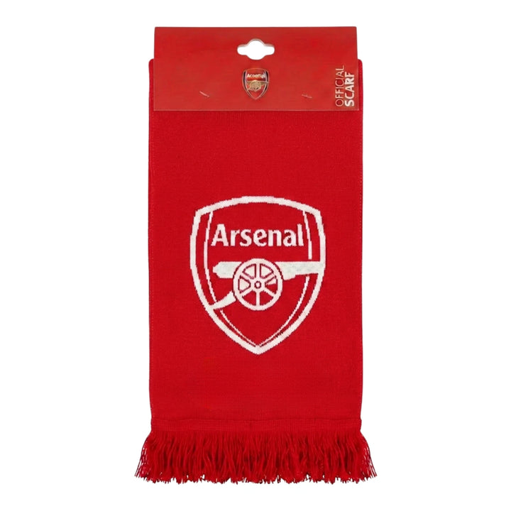 Official Arsenal FC EPL Champions 2025/26 Soccer Scarf Red White Gold Knit Fringe Scarf