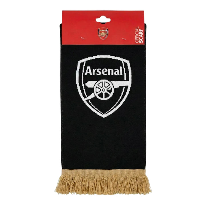 Official Arsenal FC EPL Champions 2025/26 Soccer Scarf Black Gold Acrylic Fringe