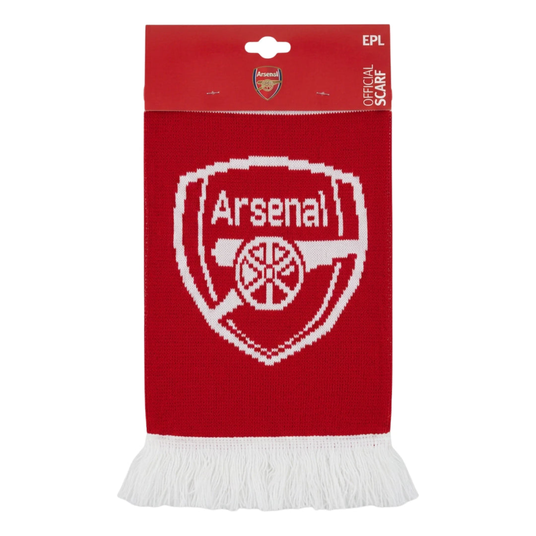 Official Arsenal FC EPL Champions 2025/26 Soccer Scarf Red White Acrylic Fringe